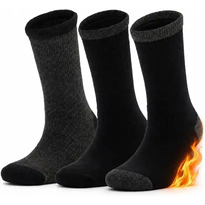 SONNORS 3 Çift Erkek Çorap - Uzun Havlu Kışlık Outdoor Kamp Kar Çorabı Kadın - Pamuklu Yastıklı Nefes Alabilen Kalın Çorap - Siyah