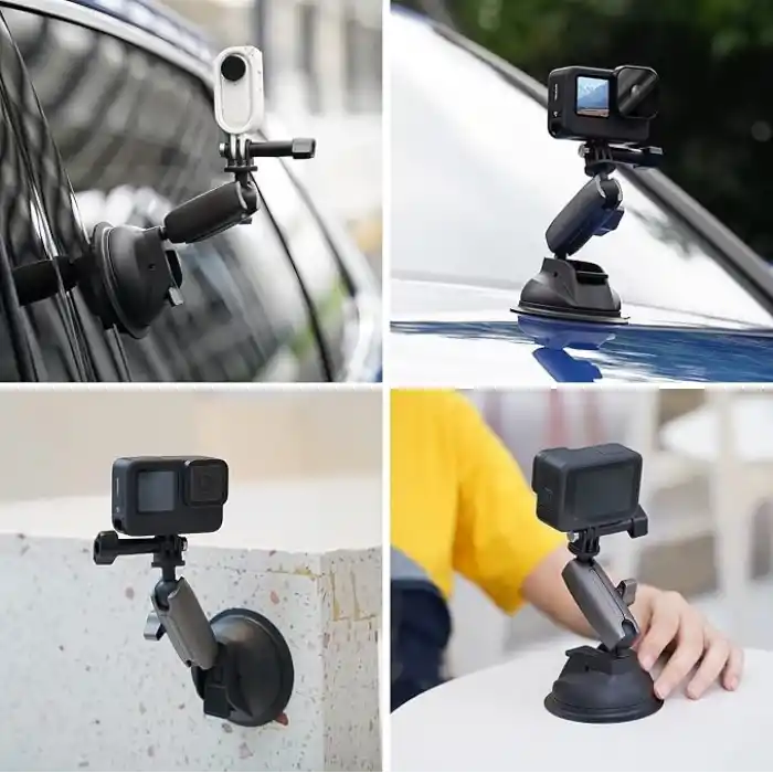 TELESIN Alüminyum Alaşımlı Araç Vantuz Montajı, Hero 13 12 11 10 9 8 DJI OSMO Action 5 Pro 4 3 Insta 360 X5 X4 Huawei iPhone Mobil Telefon Kameraları için, Telefon Tutacılı Araç Ön Cam Montajı