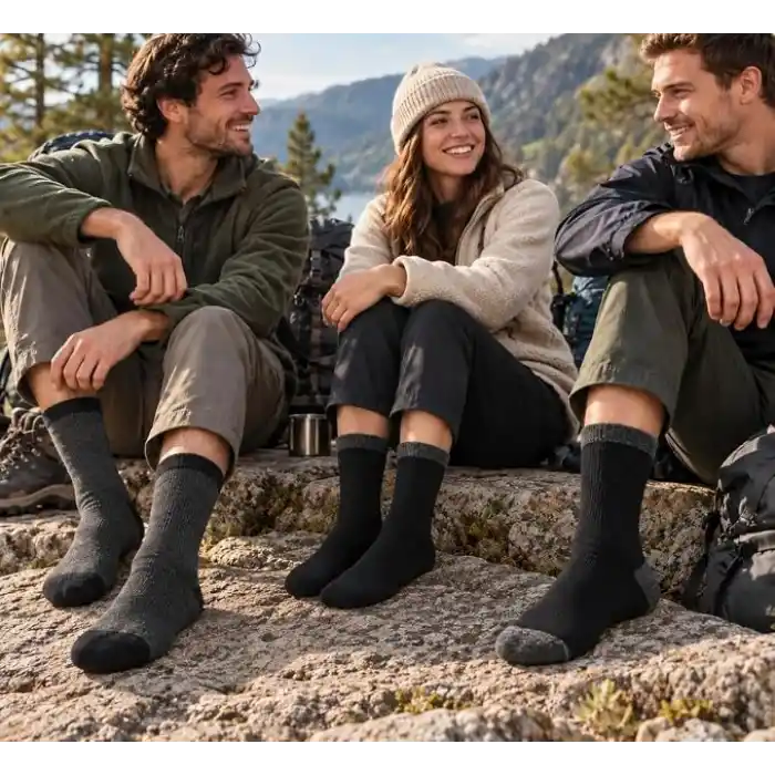 SONNORS 3 Çift Erkek Çorap - Uzun Havlu Kışlık Outdoor Kamp Kar Çorabı Kadın - Pamuklu Yastıklı Nefes Alabilen Kalın Çorap - Siyah