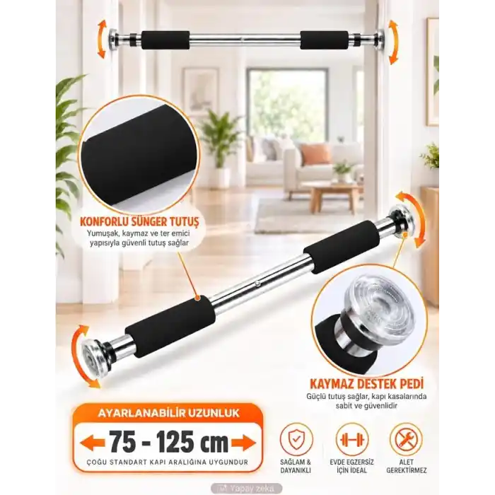 Barfiks Çubuğu 75-125cm Çift Süngerli Ayarlanabilir Koridor Barfiksi