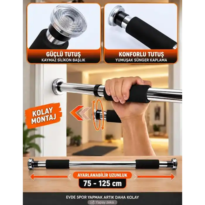 Barfiks Çubuğu 75-125cm Çift Süngerli Ayarlanabilir Koridor Barfiksi