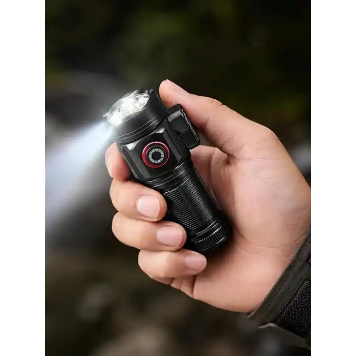 Busstier 10000 Lümen Mıknatıslı Mini El Feneri 15W Güçlü LED Şarjlı Yedek Pilli Taşıma Çantalı Taşınabilir Kamp Araç Acil Durum Feneri
