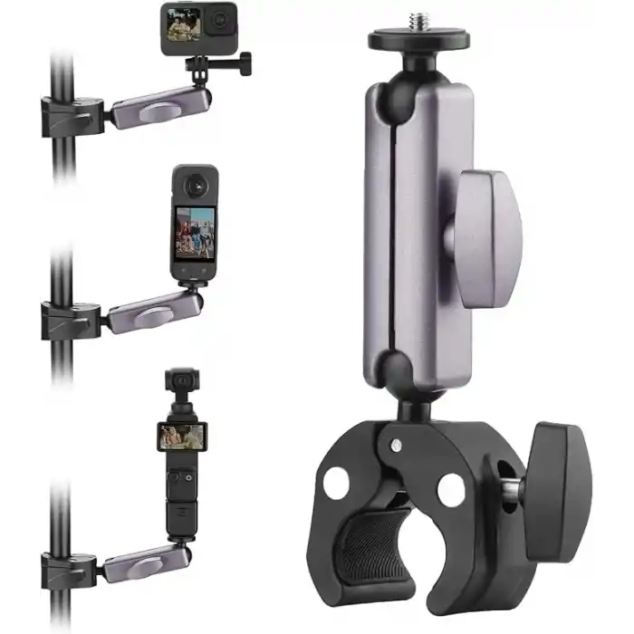 Coverzone Kamera Bisiklet ve Motosiklet Gidon Montaj, Alüminyum Alaşımlı Kelepçe, 360°, Insta360 ile uyumlu X5 X4 X3 Ace Pro Go 3S, DJI Osmo 2 Mobile 7P Action 5 Pro 4 3 ile Uyumlu, MM1, Gri