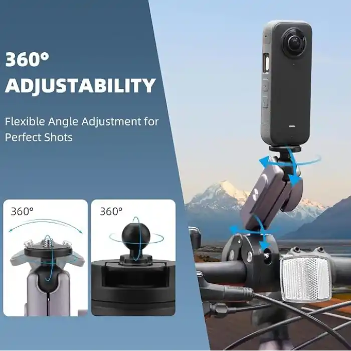 Coverzone Kamera Bisiklet ve Motosiklet Gidon Montaj, Alüminyum Alaşımlı Kelepçe, 360°, Insta360 ile uyumlu X5 X4 X3 Ace Pro Go 3S, DJI Osmo 2 Mobile 7P Action 5 Pro 4 3 ile Uyumlu, MM1, Gri