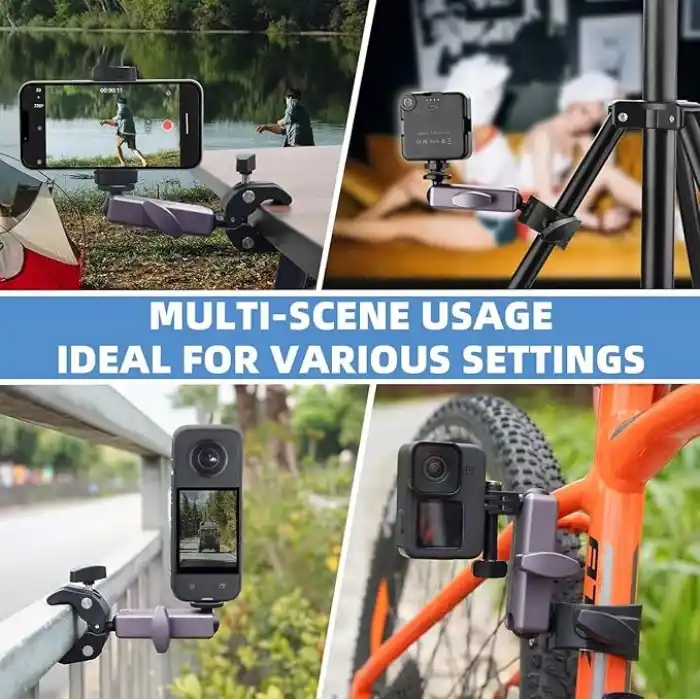Coverzone Kamera Bisiklet ve Motosiklet Gidon Montaj, Alüminyum Alaşımlı Kelepçe, 360°, Insta360 ile uyumlu X5 X4 X3 Ace Pro Go 3S, DJI Osmo 2 Mobile 7P Action 5 Pro 4 3 ile Uyumlu, MM1, Gri