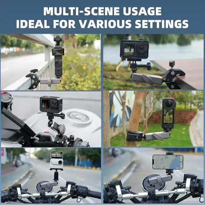 Coverzone Kamera Bisiklet ve Motosiklet Gidon Montaj, Alüminyum Alaşımlı Kelepçe, 360°, Insta360 ile uyumlu X5 X4 X3 Ace Pro Go 3S, DJI Osmo 2 Mobile 7P Action 5 Pro 4 3 ile Uyumlu, MM1, Gri