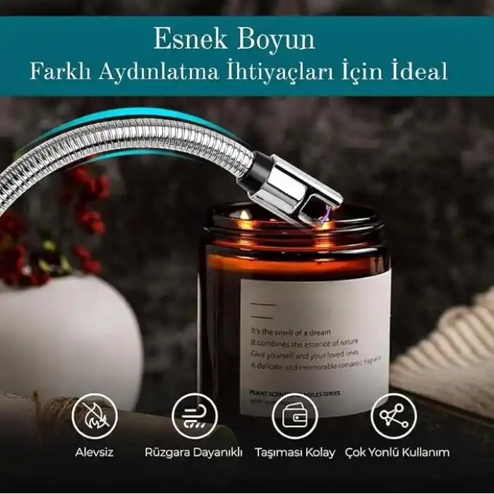 Valkyrie Type-C Şarjlı Elektronik, Mum Yakma Darbeli Ateşleyici – 360° Esnek Boyun, Rüzgar Geçirmez, Göstergeli