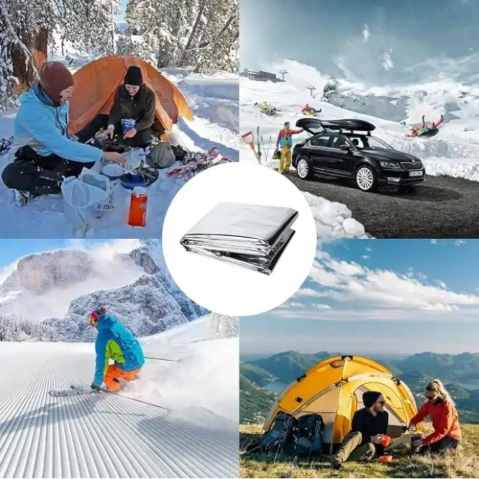 Kyrotech Acil Durum Battaniyesi, Folyo Battaniye Isı Sağkalım Yansıtıcı Termal Battaniye, Hayatta Kalma Battaniyeleri Gümüş, Kamp, Yürüyüş, Açık Hava, Hayatta Kalma, Deprem, İlk Yardım, 130 x 210 cm