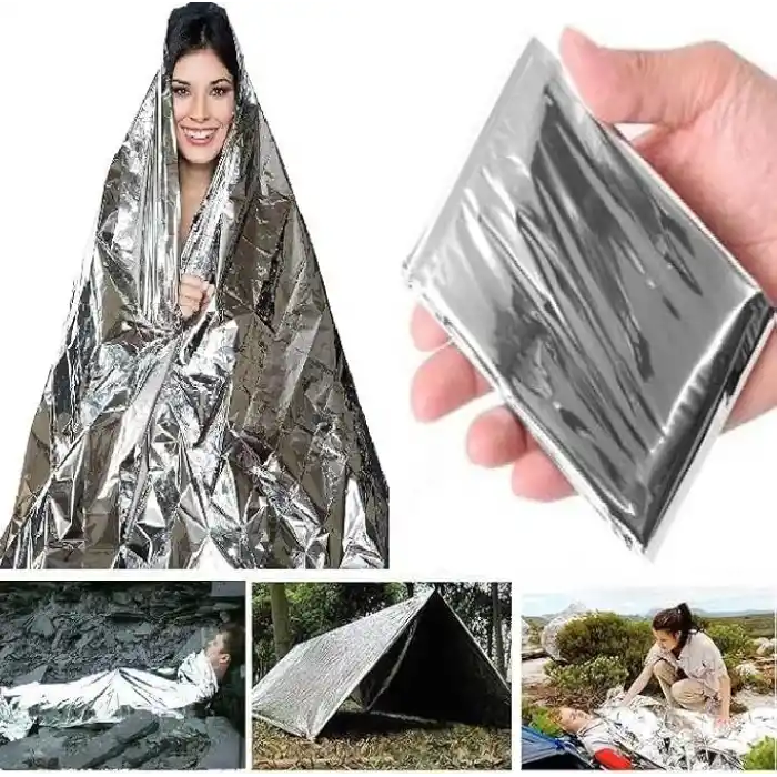 Kyrotech Acil Durum Battaniyesi, Folyo Battaniye Isı Sağkalım Yansıtıcı Termal Battaniye, Hayatta Kalma Battaniyeleri Gümüş, Kamp, Yürüyüş, Açık Hava, Hayatta Kalma, Deprem, İlk Yardım, 130 x 210 cm