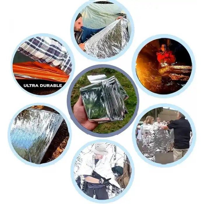 Kyrotech Acil Durum Battaniyesi, Folyo Battaniye Isı Sağkalım Yansıtıcı Termal Battaniye, Hayatta Kalma Battaniyeleri Gümüş, Kamp, Yürüyüş, Açık Hava, Hayatta Kalma, Deprem, İlk Yardım, 130 x 210 cm