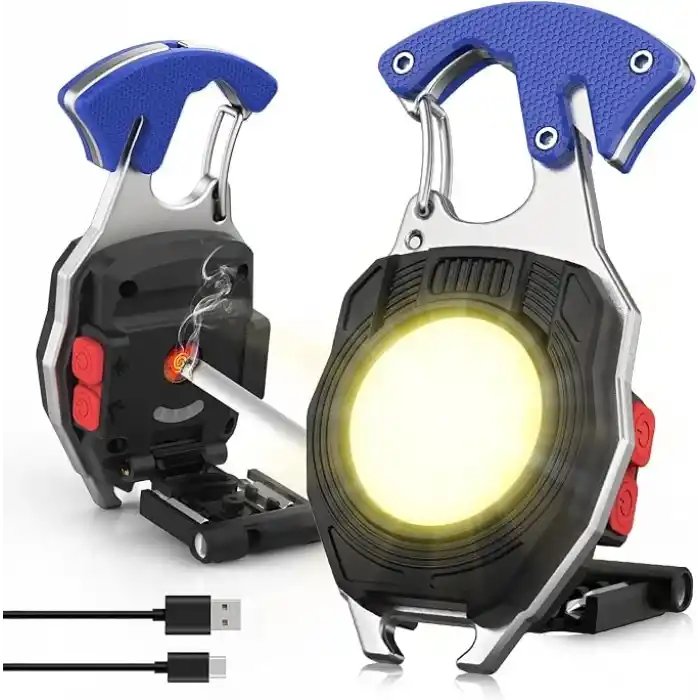 Mini el feneri, COB anahtarlık, el feneri, 7 modlu, USB şarj edilebilir çalışma lambası, 800 lümen, çok fonksiyonlu, taşınabilir, acil durum Kamp Feneri Çok Fonksiyonlu Fener