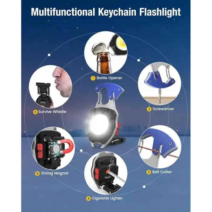 Mini el feneri, COB anahtarlık, el feneri, 7 modlu, USB şarj edilebilir çalışma lambası, 800 lümen, çok fonksiyonlu, taşınabilir, acil durum Kamp Feneri Çok Fonksiyonlu Fener