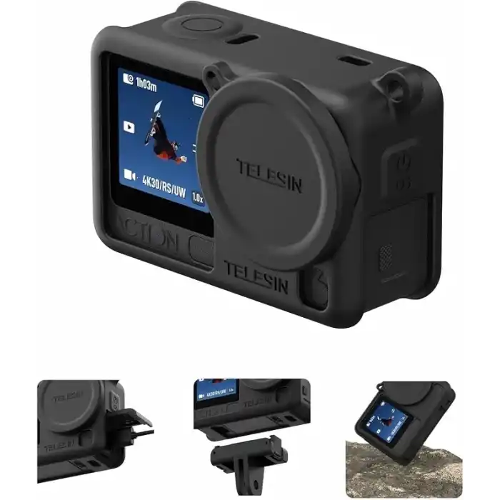 TELESIN DJI Osmo Action 6 için silikon kılıf, siyah