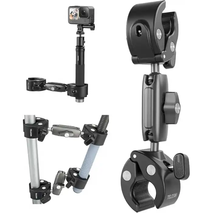 TELESIN Duall Top Kelepçe Montaj Çubuk Direği Bisiklet Bisiklet Motosiklet Gidon Tüp Tutucu Aksesuarları GoPro Hero 13 12 11 10 9 8, DJI Osmo Action 5 Pro 4 3 Insta360 X3 X4 Go3 Ace Pro ile Uyumlu
