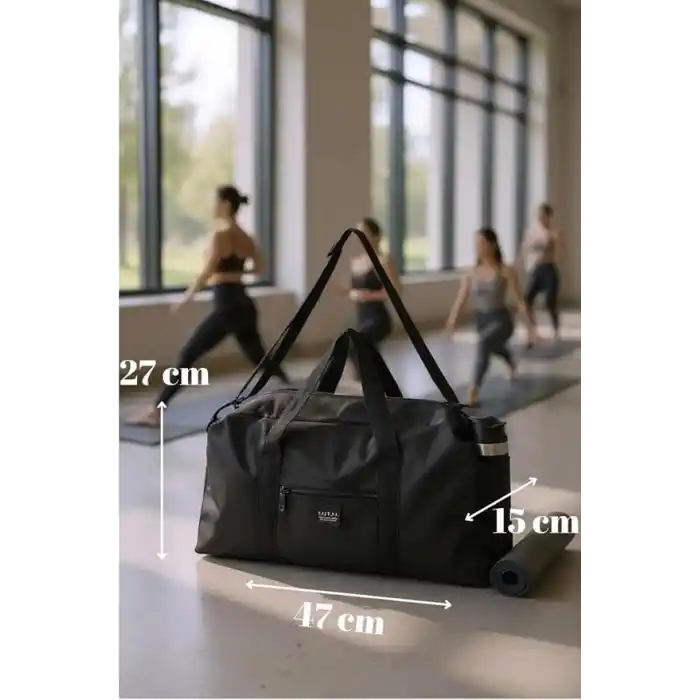 Unisex Spor ve Seyahat Çantası, Siyah, Polyester, 47x27x15 cm, Termos Bölmeli, Ayarlanabilir Omuz Askılı, Su Geçirmez
