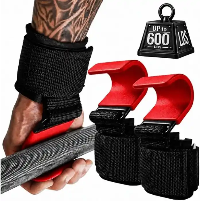 Valkyrie 2’li Ağırlık Kaldırma Kancası Bilek Destekli Güç Antrenmanı Fitness Strap Kırmızı