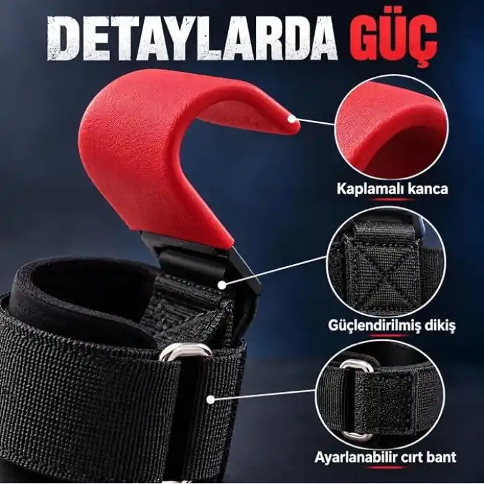 Valkyrie 2’li Ağırlık Kaldırma Kancası Bilek Destekli Güç Antrenmanı Fitness Strap Kırmızı