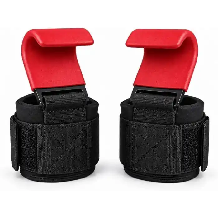 Valkyrie 2’li Ağırlık Kaldırma Kancası Bilek Destekli Güç Antrenmanı Fitness Strap Kırmızı