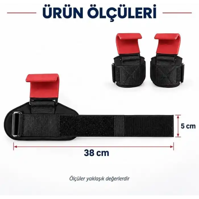 Valkyrie 2’li Ağırlık Kaldırma Kancası Bilek Destekli Güç Antrenmanı Fitness Strap Kırmızı