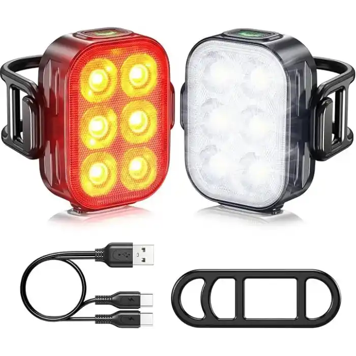 Ht-29 Şarjlı Bisiklet Işığı Ön Arka Flaşlı Usb 4 Mod Stop Lambası Aydınlatma Işık Seti IP65 Su Geçirmez Lamba Motosiklet