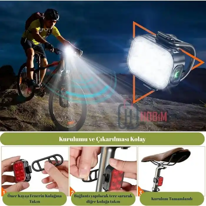Ht-29 Şarjlı Bisiklet Işığı Ön Arka Flaşlı Usb 4 Mod Stop Lambası Aydınlatma Işık Seti IP65 Su Geçirmez Lamba Motosiklet