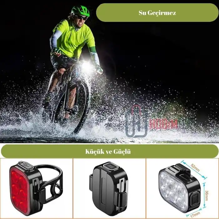 Ht-29 Şarjlı Bisiklet Işığı Ön Arka Flaşlı Usb 4 Mod Stop Lambası Aydınlatma Işık Seti IP65 Su Geçirmez Lamba Motosiklet