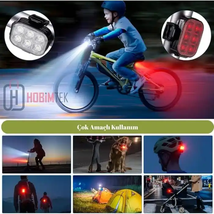 Ht-29 Şarjlı Bisiklet Işığı Ön Arka Flaşlı Usb 4 Mod Stop Lambası Aydınlatma Işık Seti IP65 Su Geçirmez Lamba Motosiklet