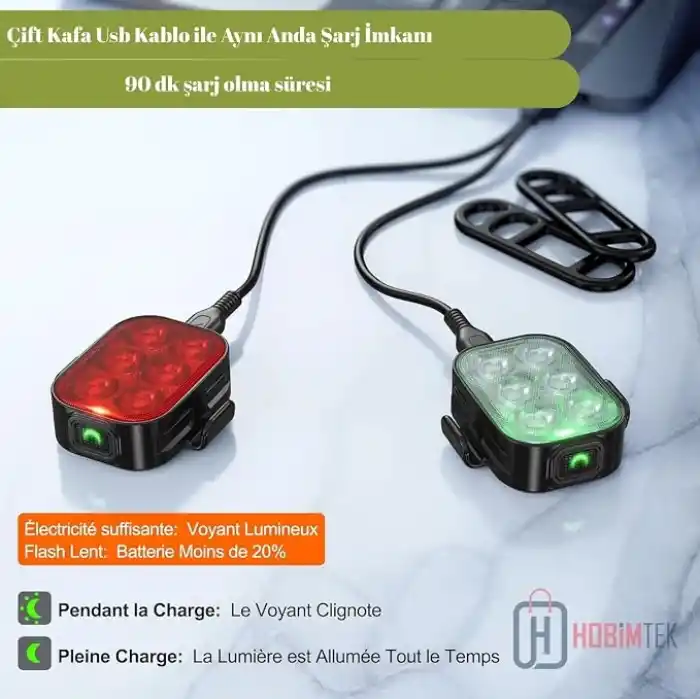 Ht-29 Şarjlı Bisiklet Işığı Ön Arka Flaşlı Usb 4 Mod Stop Lambası Aydınlatma Işık Seti IP65 Su Geçirmez Lamba Motosiklet