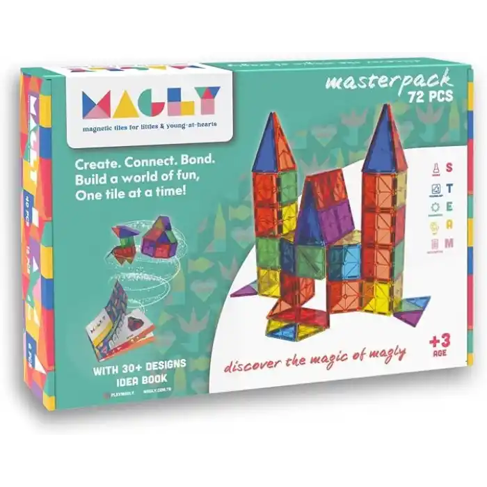 Magly Manyetik Yapı Blokları – Çocuklar İçin Renkli 3 Boyutlu 72 Parça Manyetik Karo Oyun Seti