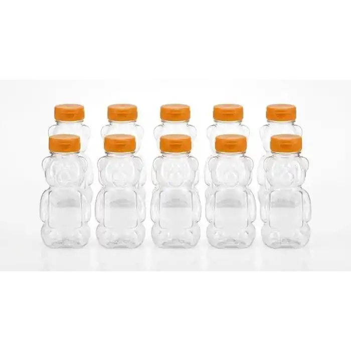 Orret Home 10 Adet 250 ml Ayıcık Şeklinde Pet Şişe BPA İçermez Ayıcıklı Şişe Meyve Suyu ve Su Şişesi Okul Kreş Piknik ve Günlük Kullanım İçin
