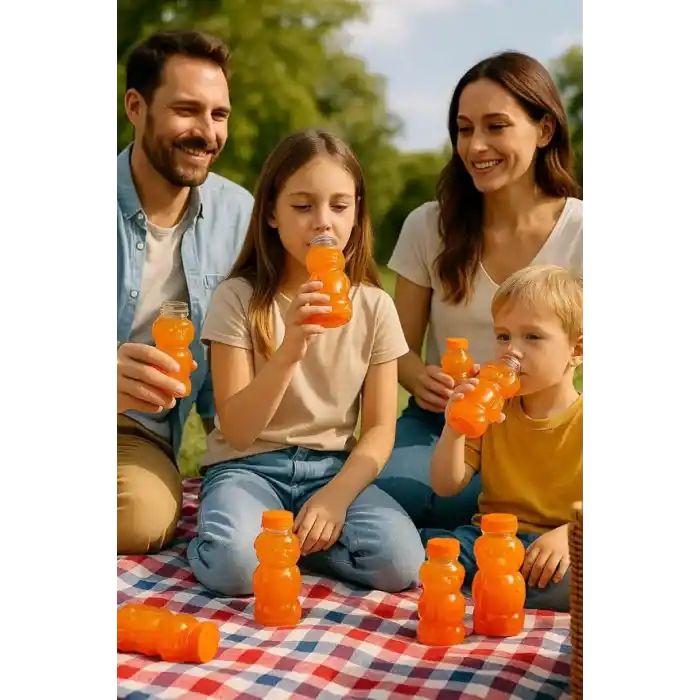 Orret Home 10 Adet 250 ml Ayıcık Şeklinde Pet Şişe BPA İçermez Ayıcıklı Şişe Meyve Suyu ve Su Şişesi Okul Kreş Piknik ve Günlük Kullanım İçin