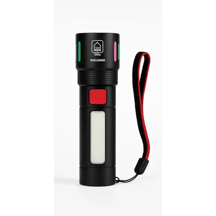 WellHise Usb Şarjlı Yüksek güç spot uzun LED El Feneri Zumlanabilir Ultra Parlak Acil Aydınlatma Feneri