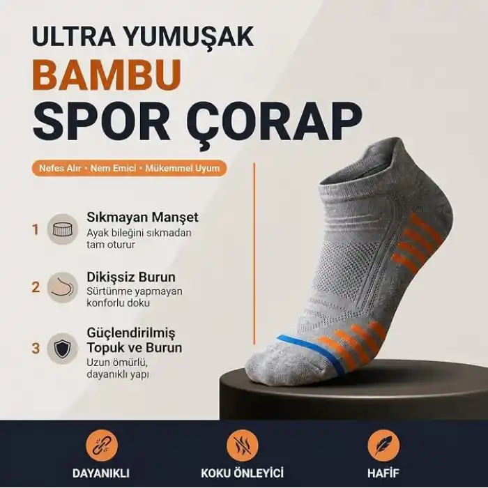 Anthony Jakson 6 Çift Kutulu Bambu Premium Bay - Bayan Spor Desenli Dikişsiz Spor Koşu ve Yürüyüş Çorabı Fabian