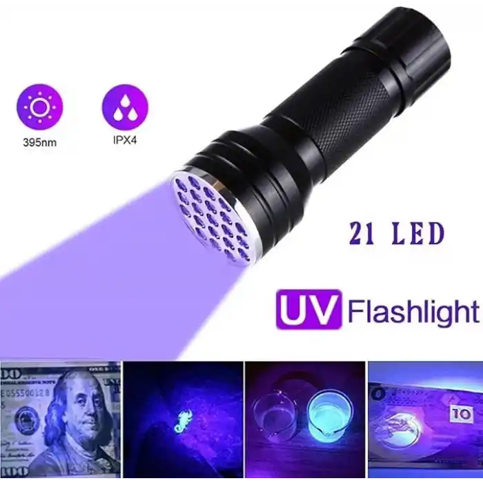 Valkyrie 21 LED 395nm Güneş Işığı Eltraviyole UV El Feneri - Siyah Fener - Evcil Hayvan Otel Ev Temizlik Para Taş Mücevherat