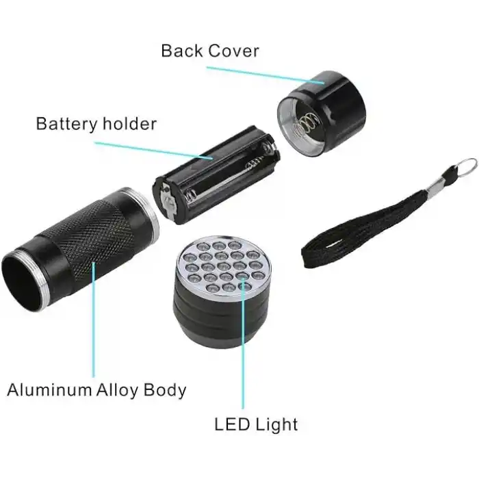 Valkyrie 21 LED 395nm Güneş Işığı Eltraviyole UV El Feneri - Siyah Fener - Evcil Hayvan Otel Ev Temizlik Para Taş Mücevherat