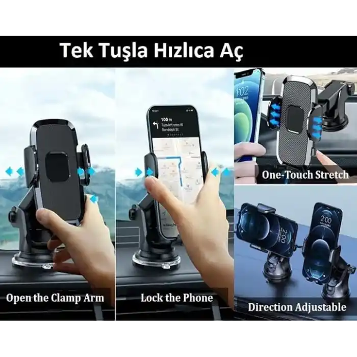 Hb-39 Premium Telefon Tutucu Araç İçi Telefon Tutucu Ayarlanabilir Cam ve Torpido Için Yüksek Kalite Tutucu Araba