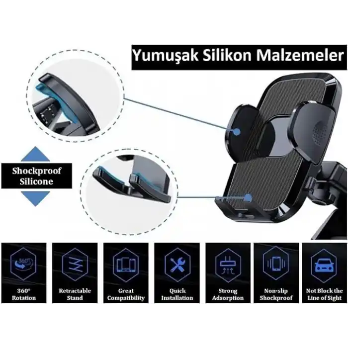 Hb-39 Premium Telefon Tutucu Araç İçi Telefon Tutucu Ayarlanabilir Cam ve Torpido Için Yüksek Kalite Tutucu Araba