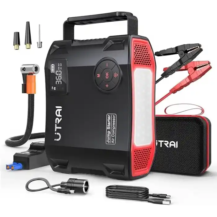 UTRAI Jstar 5 24000mAh 2000A Jump Starter + Lastik Şişirme Pompası Taşınabilir Akü Takviye Cihazı (Çanta + LCD Ekran + Powerbank + Led Lamba)