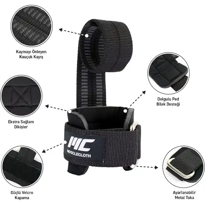 MuscleCloth Big Grip Pro Lifting Straps Siyah