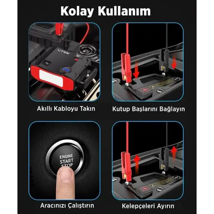 UTRAI Jstar 5 24000mAh 2000A Jump Starter + Lastik Şişirme Pompası Taşınabilir Akü Takviye Cihazı (Çanta + LCD Ekran + Powerbank + Led Lamba)