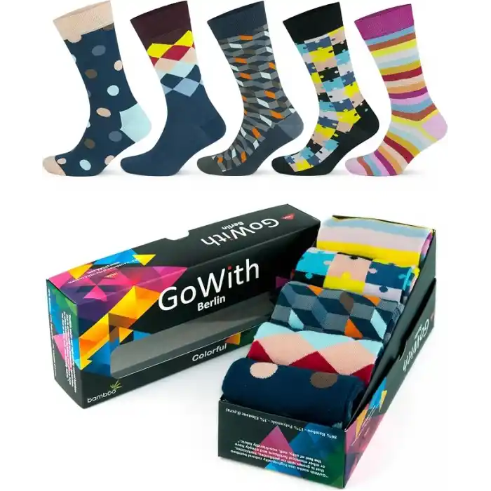 GoWith 5li Yıkanmış Seamless (Dikişsiz) Topuk Burun Güçlendirilmiş Nem Emici Renkli Bambu Erkek Çorap 3563