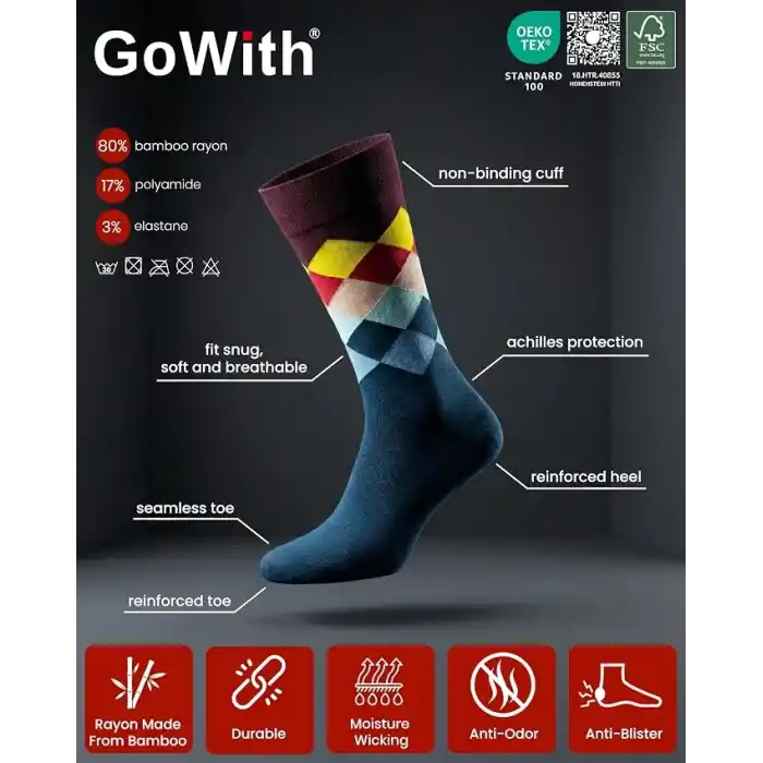 GoWith 5li Yıkanmış Seamless (Dikişsiz) Topuk Burun Güçlendirilmiş Nem Emici Renkli Bambu Erkek Çorap 3563