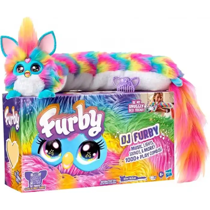 Furby DJ Furby Etkileşimli Oyuncak | Müzik, Işıklar, Hareket ve Oyunlar İçeren Süper Yumuşak Gökkuşağı Renkli Elektronik Pelüş | İngilizce ve Furbish Konuşur | 81 cm Uzunluk | 6 Yaş ve Üzeri