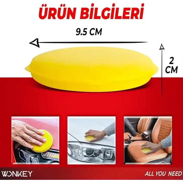 WONKEY - Oto Pasta Cila Wax Pedi Süngeri, Araba ve Torpido Parlatma ve Temizleme Aplikatörü, Polisaj Süngeri, Deri Koltuk Parlatma, Araç Boya Parlatma ve Wax Uygulama Pedi (4 Adet)