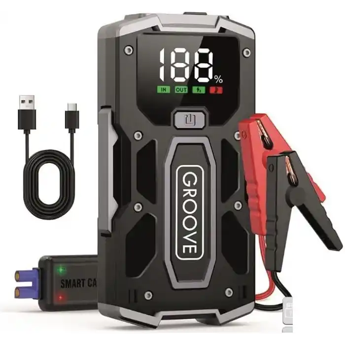GROOVE M01 18200mAh 2000A Tepe Akımı Akü Takviye Cihazı Taşınabilir Jump Starter (Powerbank+Led Lamba+LCD Ekran) Benzinli ve Dizel Araçlar için