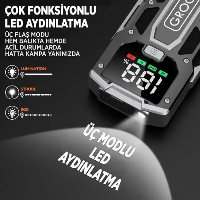 GROOVE M01 18200mAh 2000A Tepe Akımı Akü Takviye Cihazı Taşınabilir Jump Starter (Powerbank+Led Lamba+LCD Ekran) Benzinli ve Dizel Araçlar için