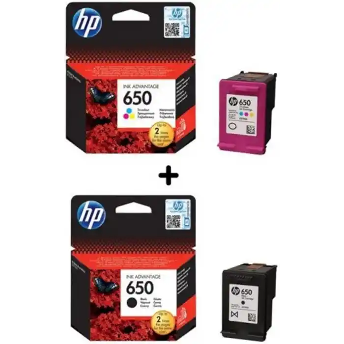 HP 650 Siyah ve Renkli Kartuş Seti (CZ101AE, CZ102AE) Deskjet Ink Advantage Serisi ile Uyumlu
