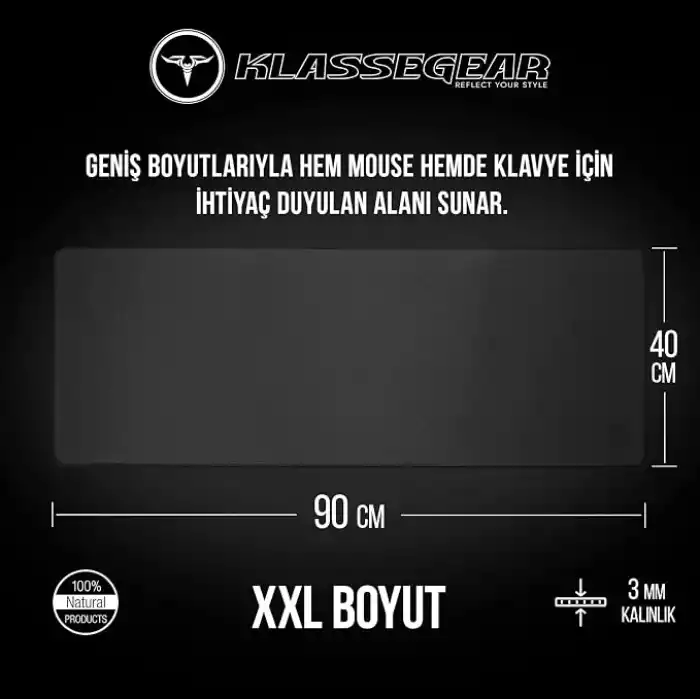 Klasse Pro Black Edition - Dikişli Kenar 70x30, 90x40, 100x50 ve 120x60 cm Oyuncu Gaming Mouse Pad (Siyah, 90x40 cm)