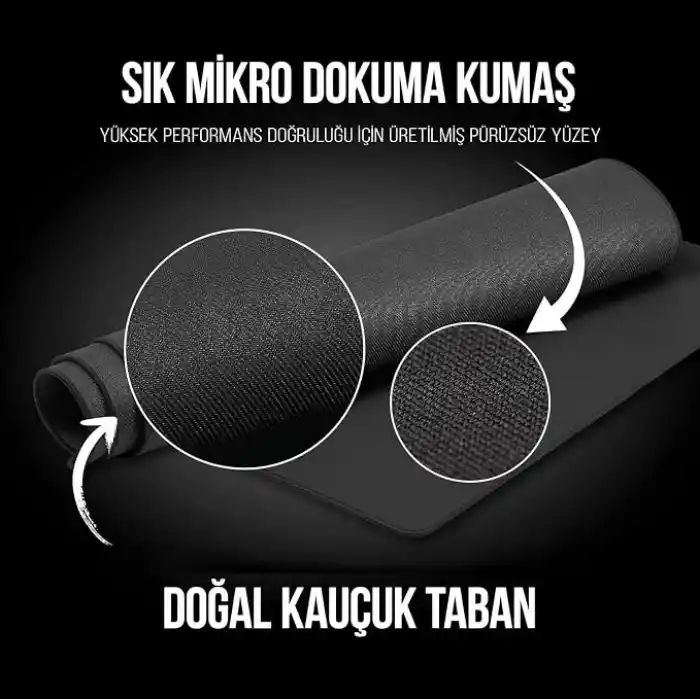 Klasse Pro Black Edition - Dikişli Kenar 70x30, 90x40, 100x50 ve 120x60 cm Oyuncu Gaming Mouse Pad (Siyah, 90x40 cm)