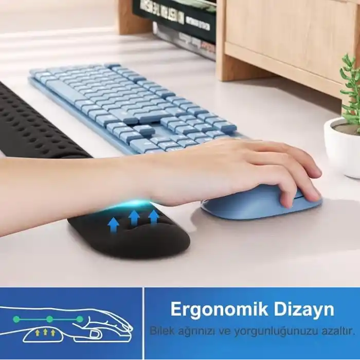 Klasse Gaming Klavye ve Mouse Bilek Destek Seti, ErgoPad, Kaymaz Tabanlı, Nefes Alan Kumaş, Ağrı Önleyici (Siyah Destek Seti)
